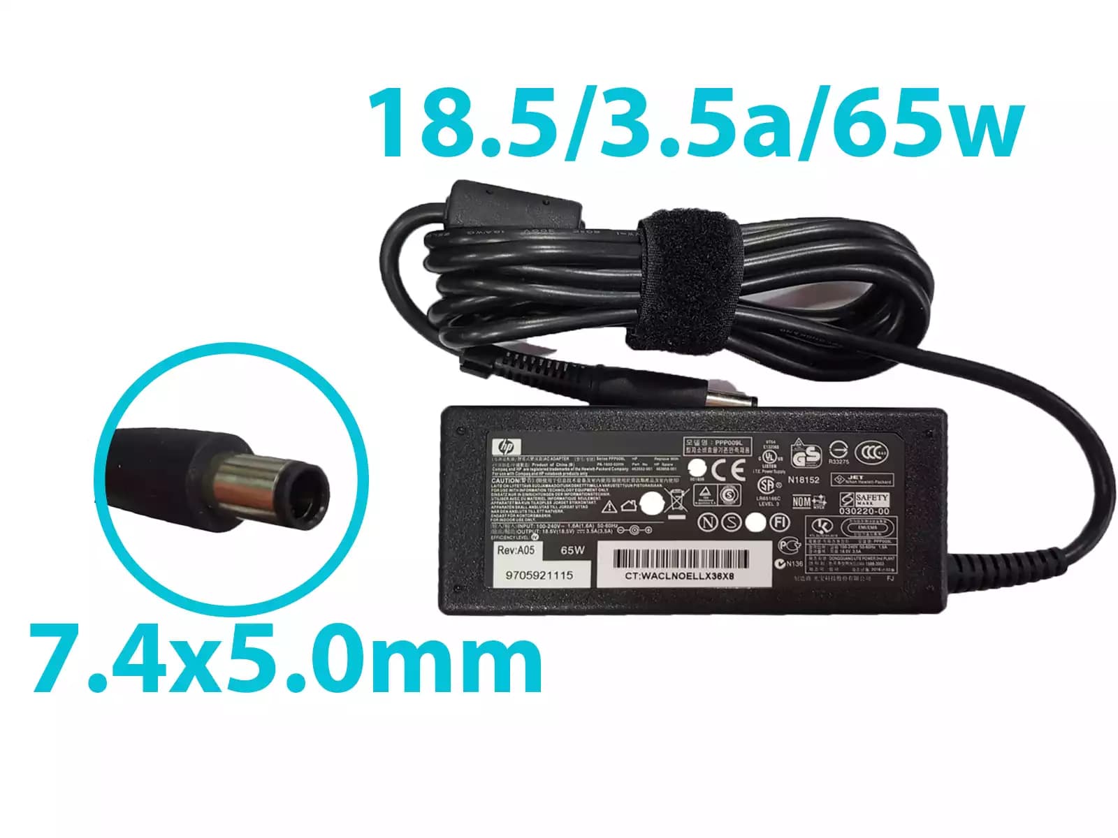CARGADOR HP 18.5v/3.5a/65W/7.4x5.0mm PING AGUJA INSIDE *ORIGINAL* — imagen 1