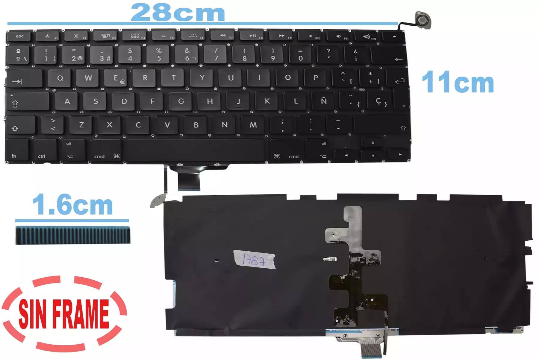 TECLADO APPLE MACBOOK PRO 13 A1278 2009 TO 2013 CON BACKLIGTH SIN FRAME SP — imagen 1