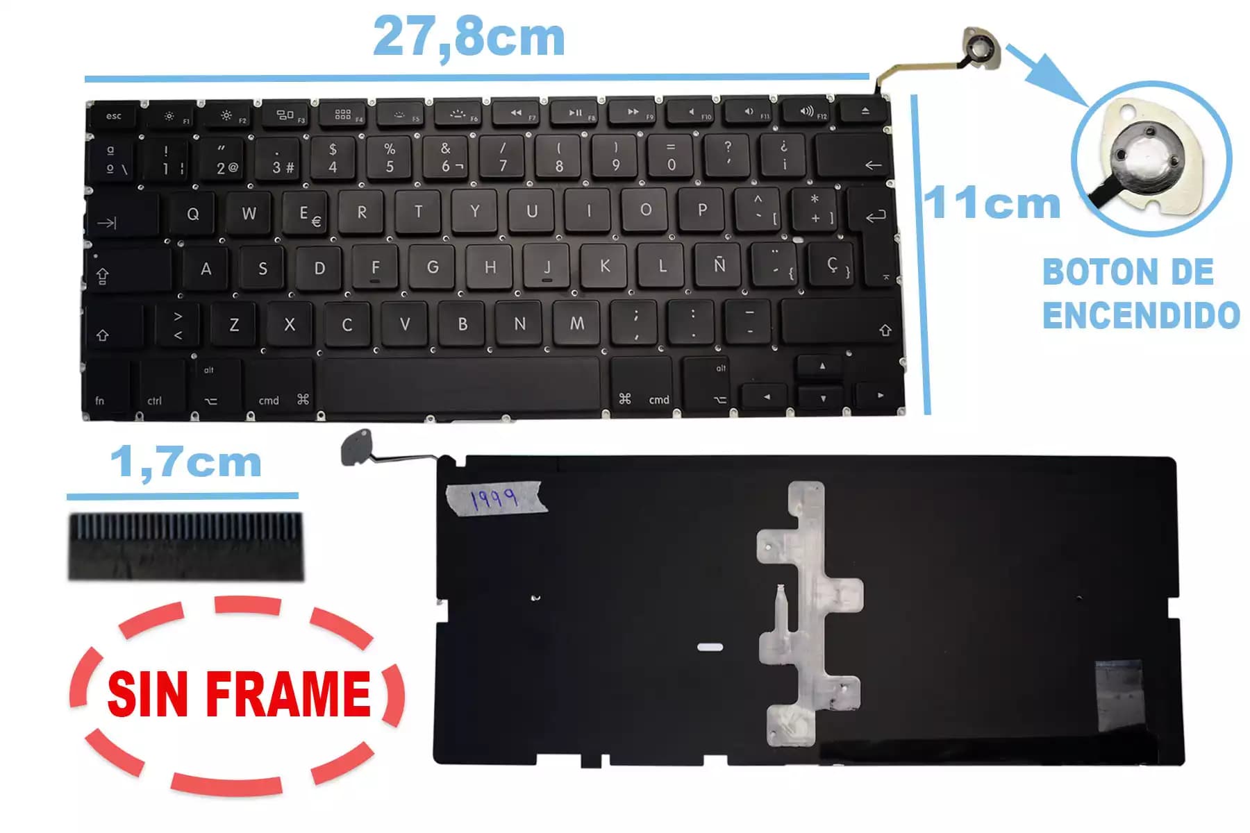 TECLADO APPLE MACBOOK PRO 17 A1286 2009 TO 2012 CON BACKLIGTH SIN FRAME SP — imagen 1