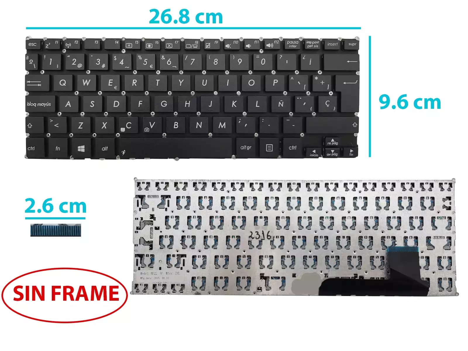 TECLADO ASUS X201 X201E X202 X202E S200 S200E Q200 Q200E SIN FRAME SP — imagen 1
