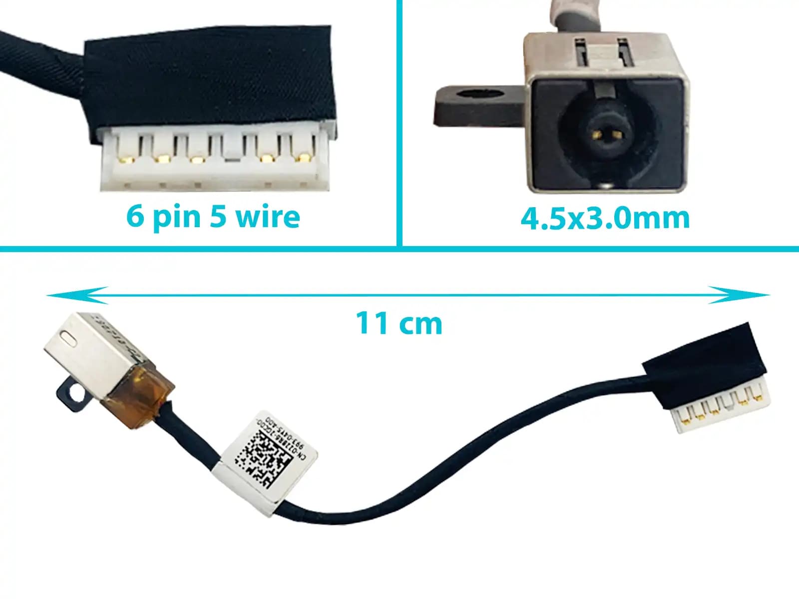 DC JACK DELL LATITUDE 3490 3590 E3490 E3590 228R6 DC301011R00 4.5x3.0mm CON CABLE LARGO 11 CM — imagen 2