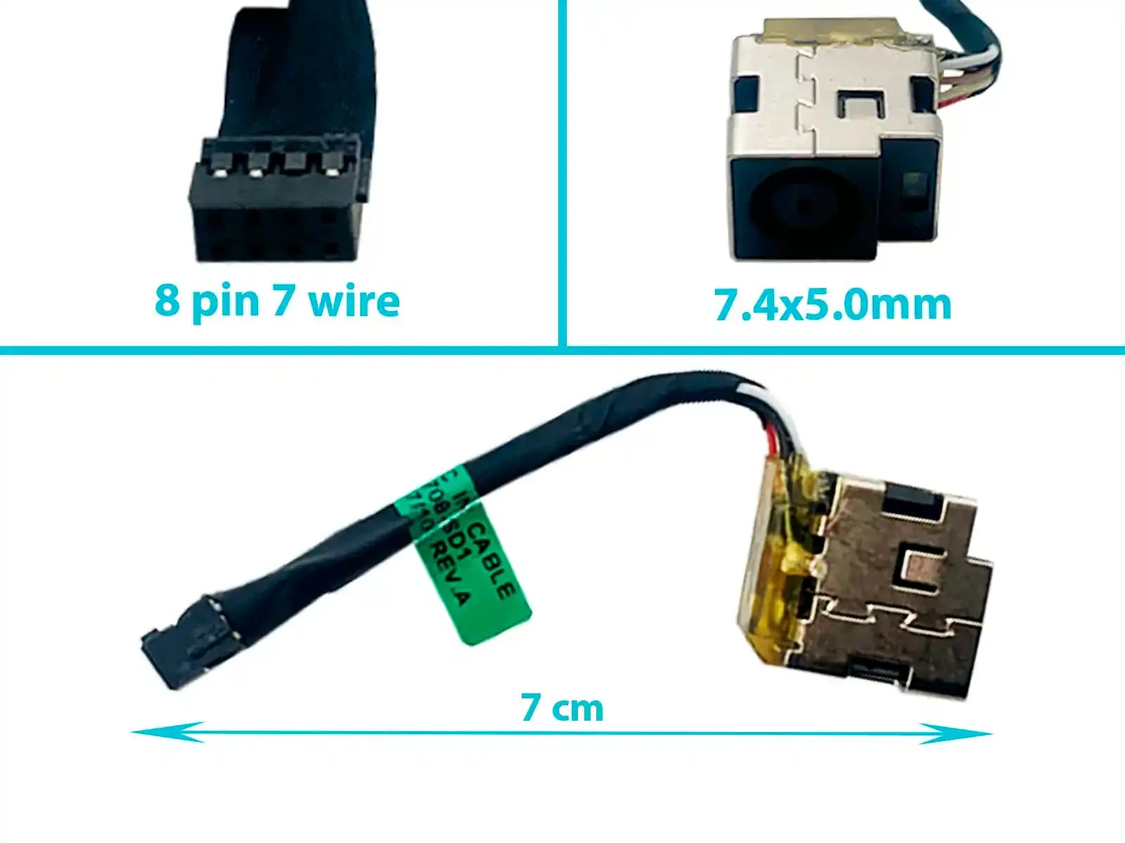 DC JACK HP G4-2000 CQ45 455 450 245 240 HP 2000 HP 1000 676708-SD1 7.4x5.0mm CON CABLE LARGO 7 CM — imagen 1