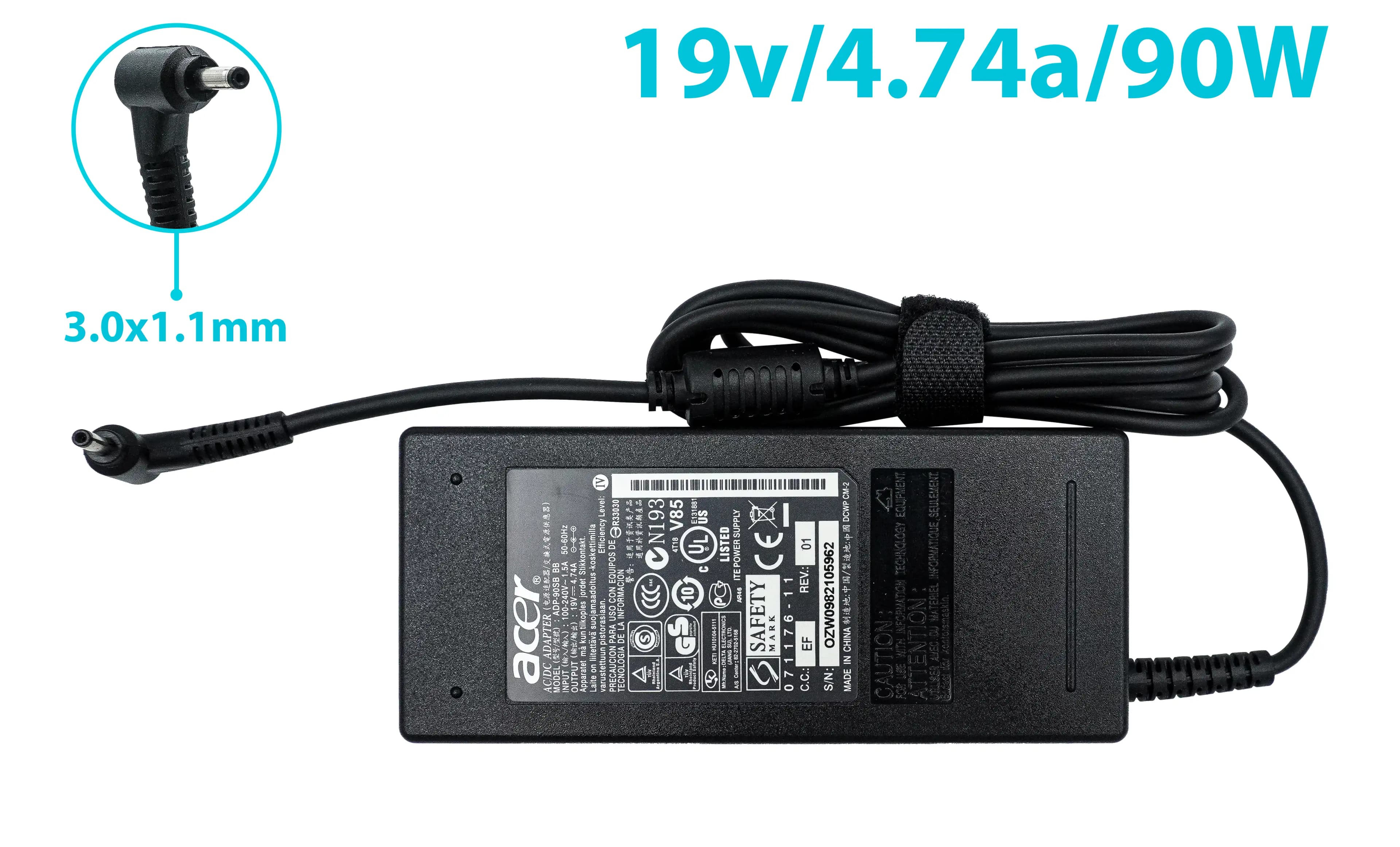 CARGADOR ACER 19v/4.74a/90W/3.0x1.1mm *ORIGINAL* — imagen 1