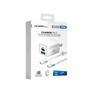 WALL CHARGER DUAL ARGOM VOLTA P40 FAST CHARGE 2 CONT. TYPE-C USB-A W-CABLE BLANCO — imagen 4