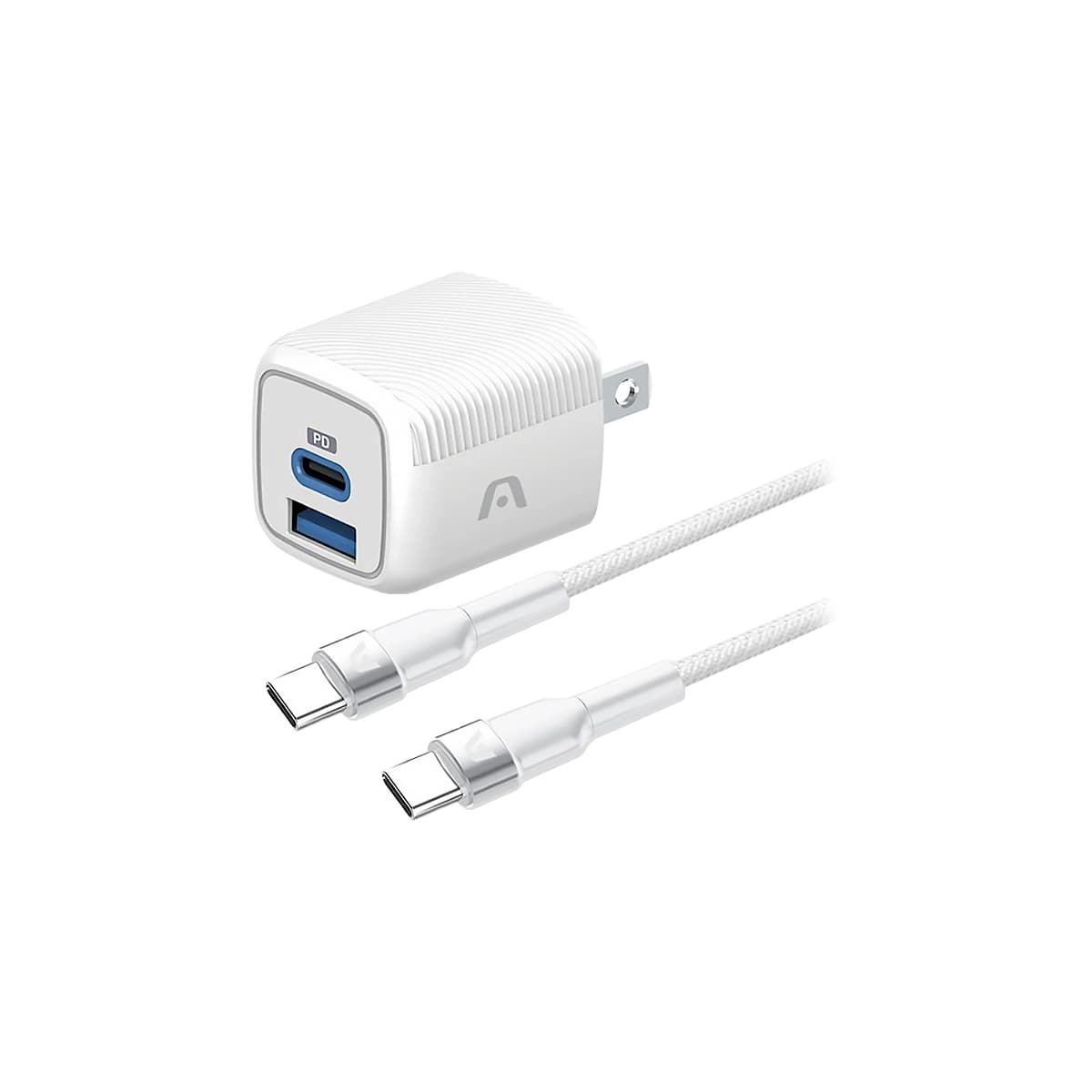 WALL CHARGER DUAL ARGOM VOLTA P40 FAST CHARGE 2 CONT. TYPE-C USB-A W-CABLE BLANCO — imagen 5