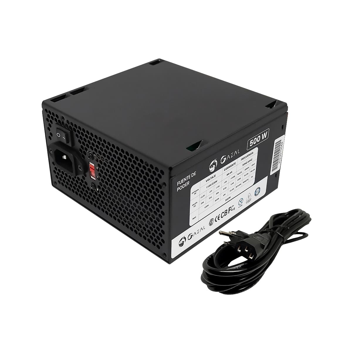 FUENTE DE PODER GAZAL GAMING ATX 500W 24P-8 PIN 110-240V CABLE DE PODER — imagen 6