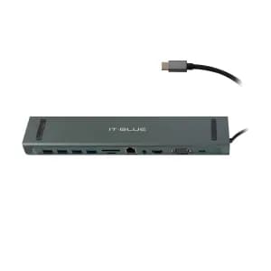 HUB USB- C CON 11 EN 1 AV VGA RJ45 SD-TF HDMI 4USB3.2 TYPE-C Gris — imagen 2