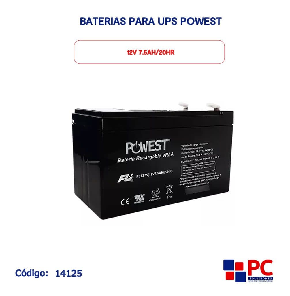 Batería Recargable | 12V - 7.5AMP | 20HR | POWEST | UPS — imagen 2