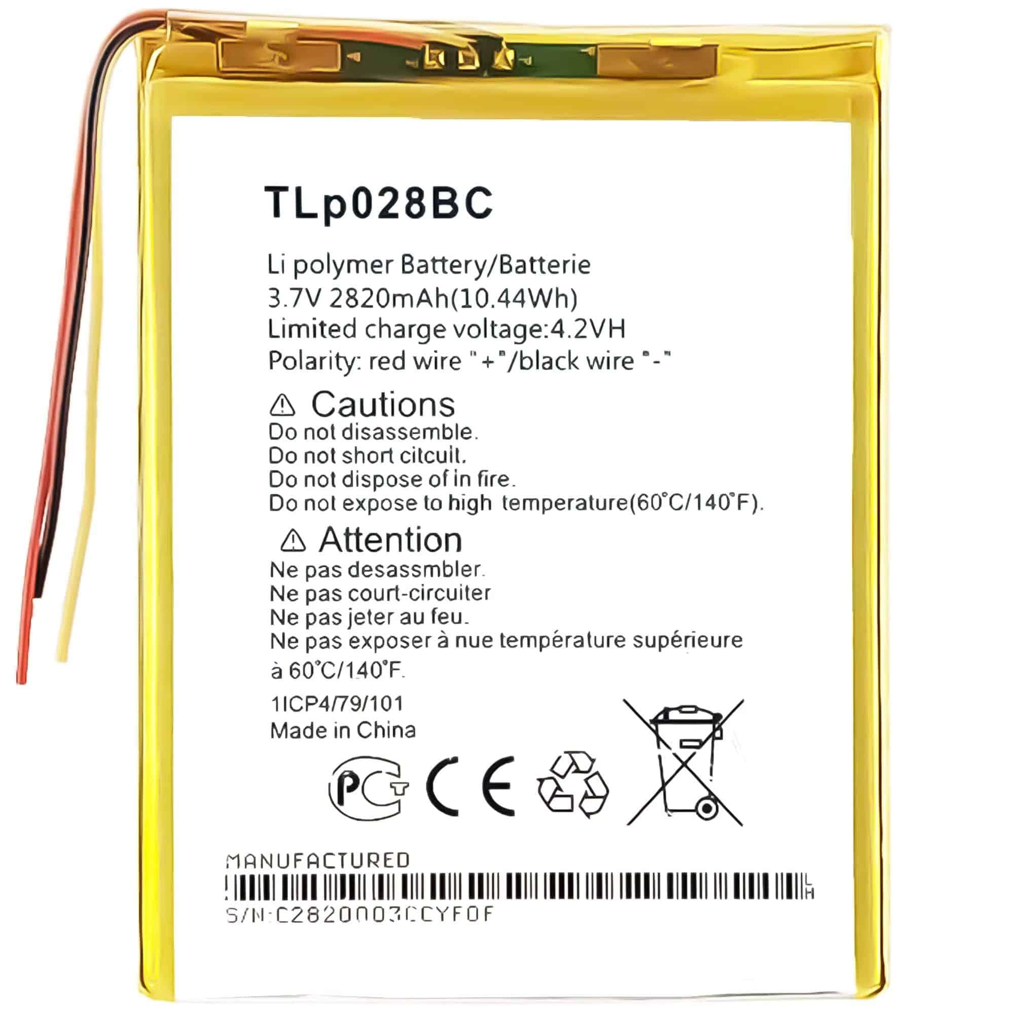 Batería TLp028BC Celda de 3.7 V 2820 mAh 10.44 Wh Li pol para Alcatel Tab Pixe 3 — imagen 1