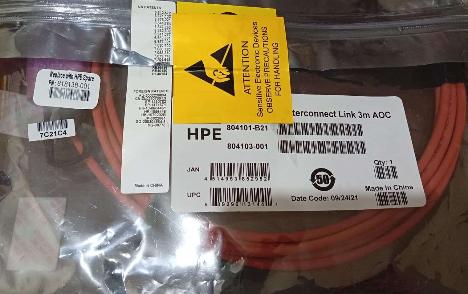 Cable AOC HPE 804101-B21 3m Interconnect Link Activo Fibra Óptica Compatible Servidores HP/Dell — imagen 3