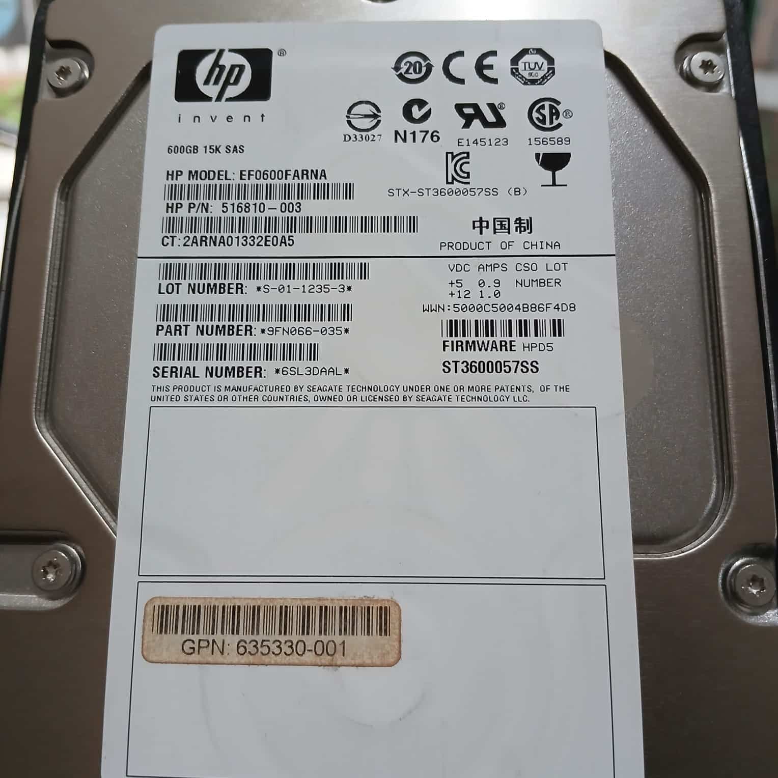 DISCO DURO HP 600GB 15K SAS 3.5" LFF HDD EF06000FARNA P/N 516810-003 - NUEVO — imagen 2