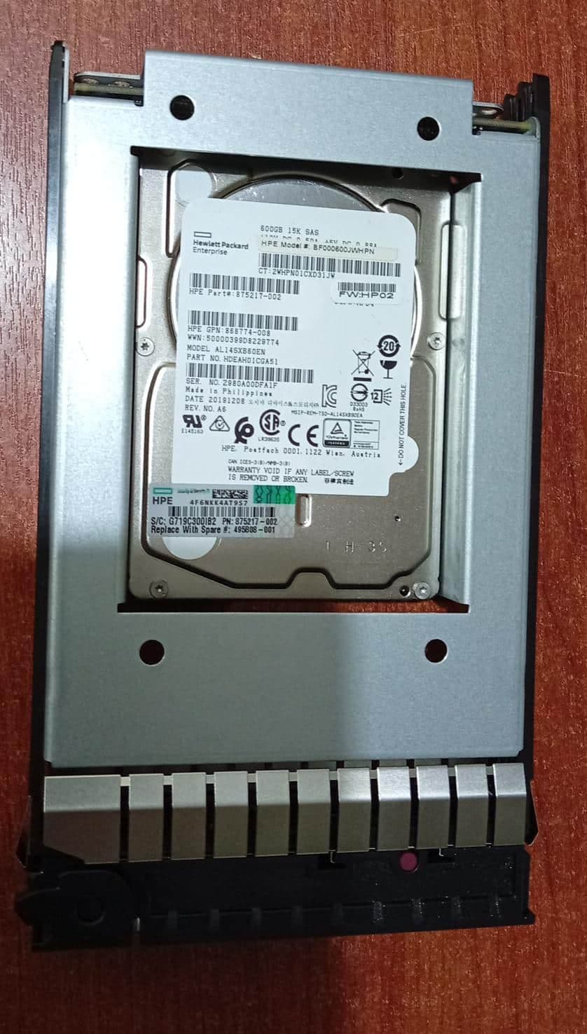 Disco Duro Servidor HP 600GB 15K RPM SAS 3.5” AL14SXB60EN / BF000600JWHPN con Caddy — imagen 1