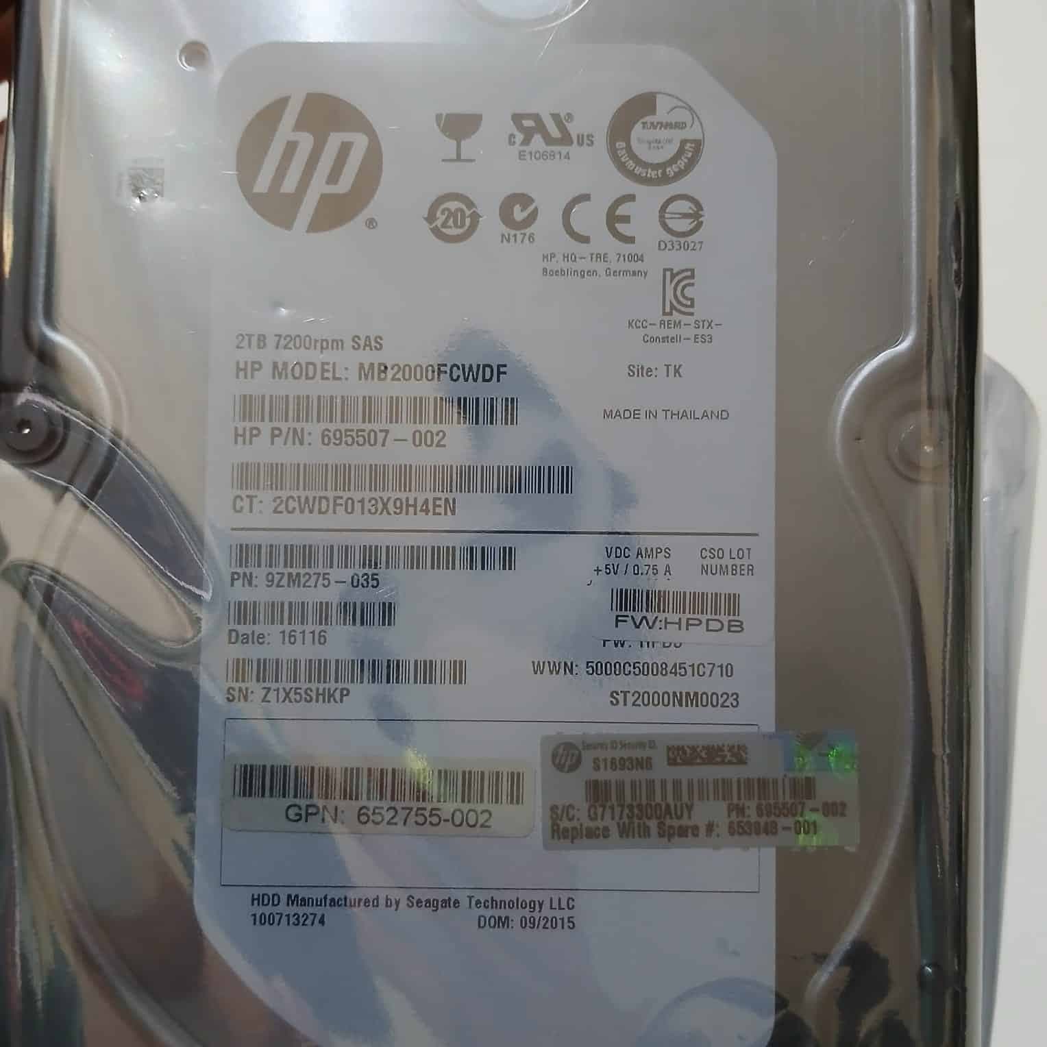 DISCO HP 2TB SAS 7.2K RPM 6Gb/s LFF MB2000FCWDF (695507-002) - Nuevo — imagen 2