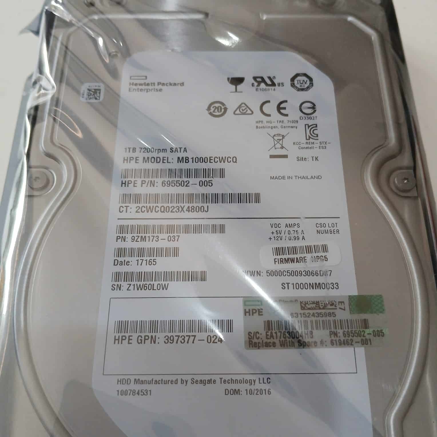 Disco HPE 1TB SATA 7.2K LFF Midline HDD - MB1000ECWCQ - Nuevo Sellado — imagen 1