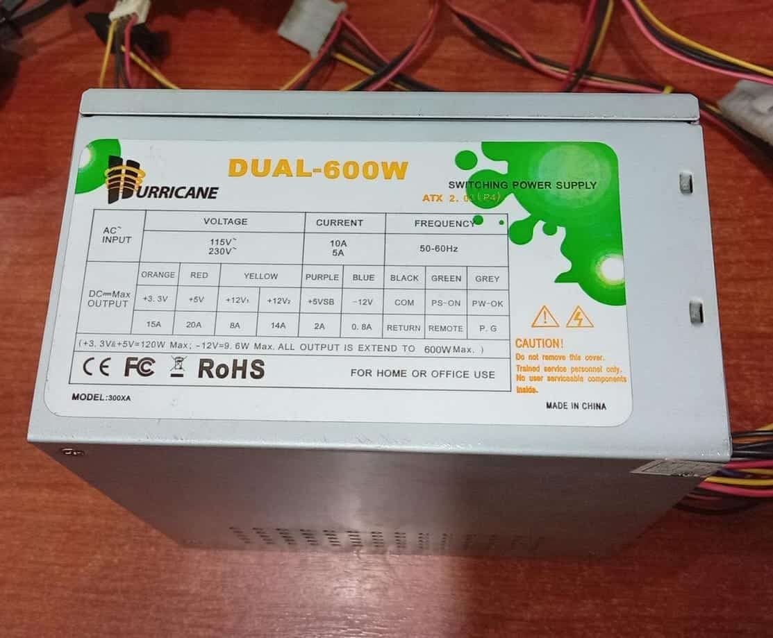 Fuente de Poder ATX HURRICANE DUAL-600W Modelo 300XA ATX 2.03 (P4) — imagen 1