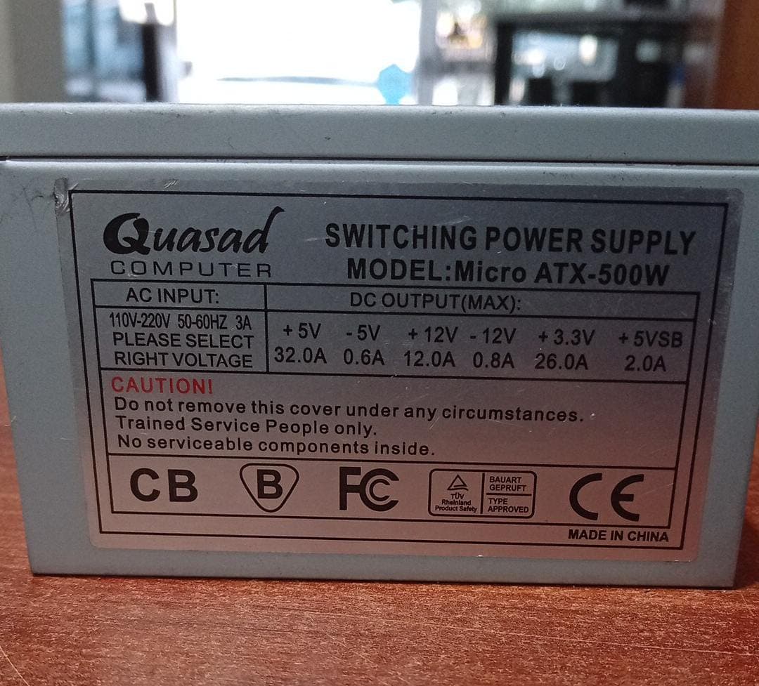 Fuente de poder conmutada Quasad Micro ATX 500W – 24 pines – Ideal para PC de escritorio — imagen 2
