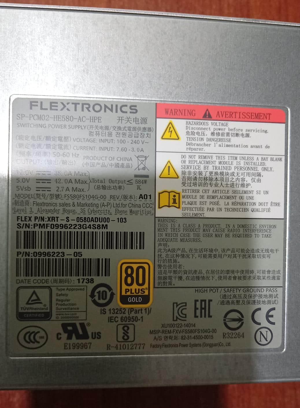 Fuente de Poder Flextronics FS580FS104G 580W Servidor HP SP-PCM02-HE580 Open Box — imagen 6