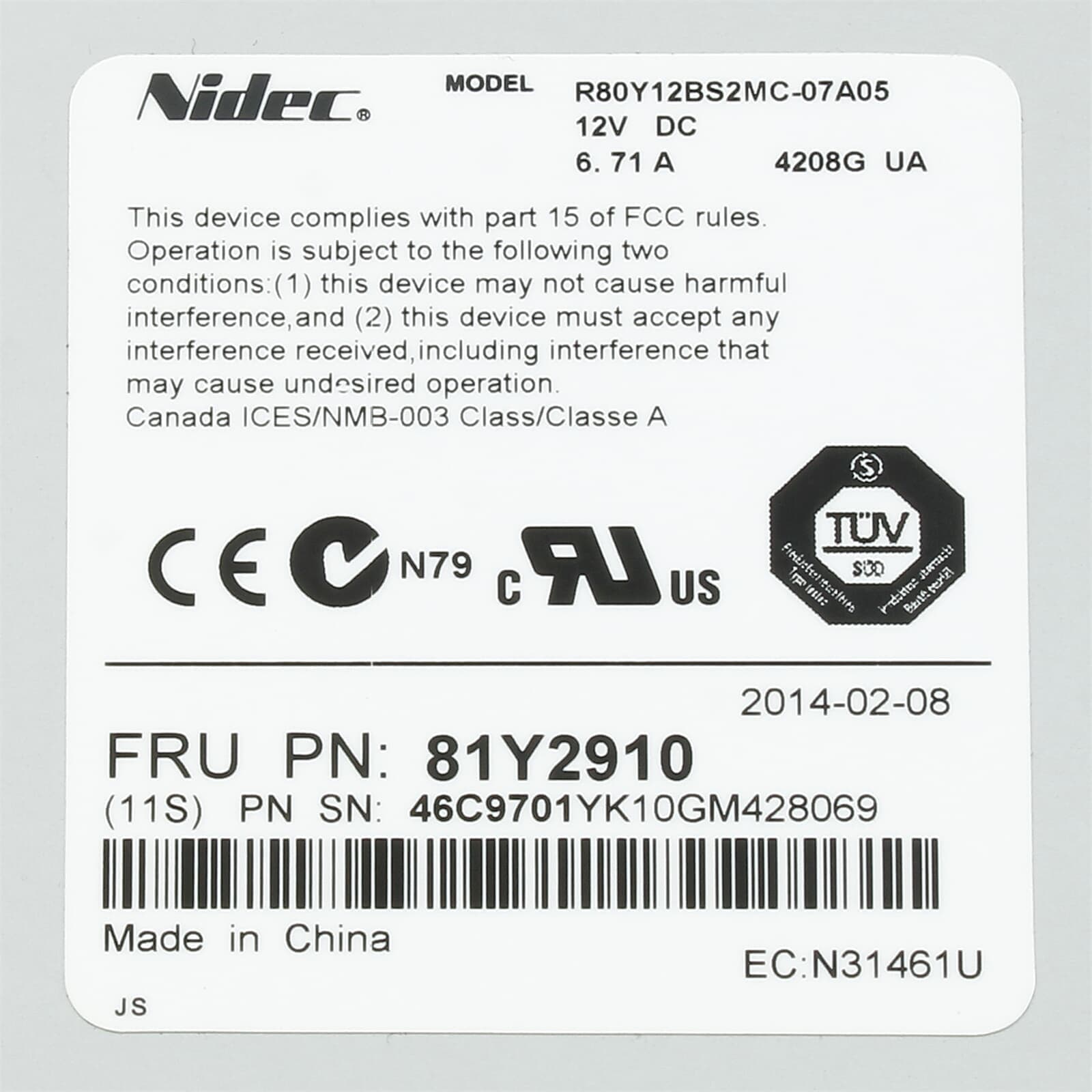 Módulo de Ventilador NIDEC R80Y12BS2MC-07A05 12V 6.71A FRU 81Y2910 SERVIDOR IBM FLEX SYSTEM — imagen 2