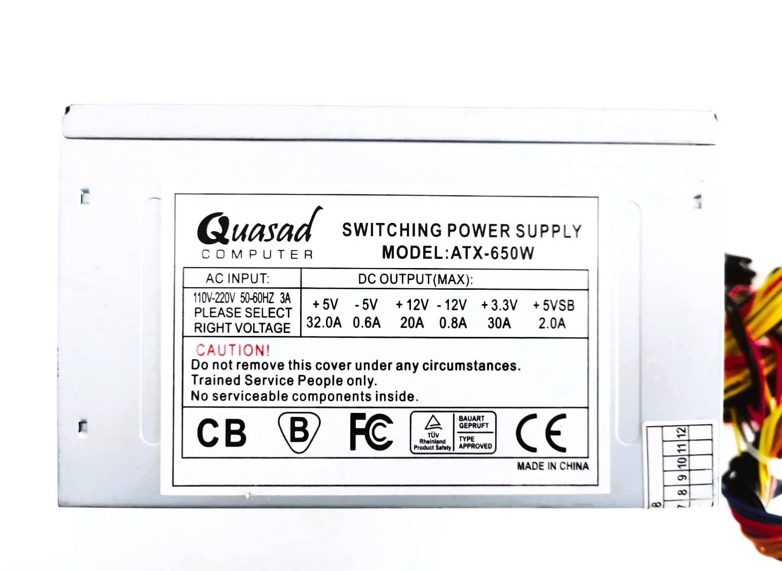 FUENTE DE PODER PARA PC QUASAD ATX-650W SEMINUEVA — imagen 4