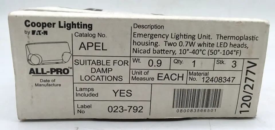 EATON | LÁMPARA LED DE EMERGENCIA, 2 CABEZALES, APEL COOPER LIGHTING — imagen 7