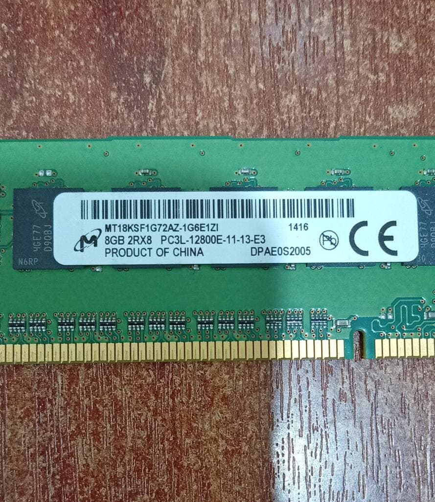 Memoria RAM 8GB Micron MT18KSF1G72AZ‑1G6E1ZI DDR3L PC3L‑12800E ECC UDIMM 1600MHz 2Rx8 – Nueva — imagen 2
