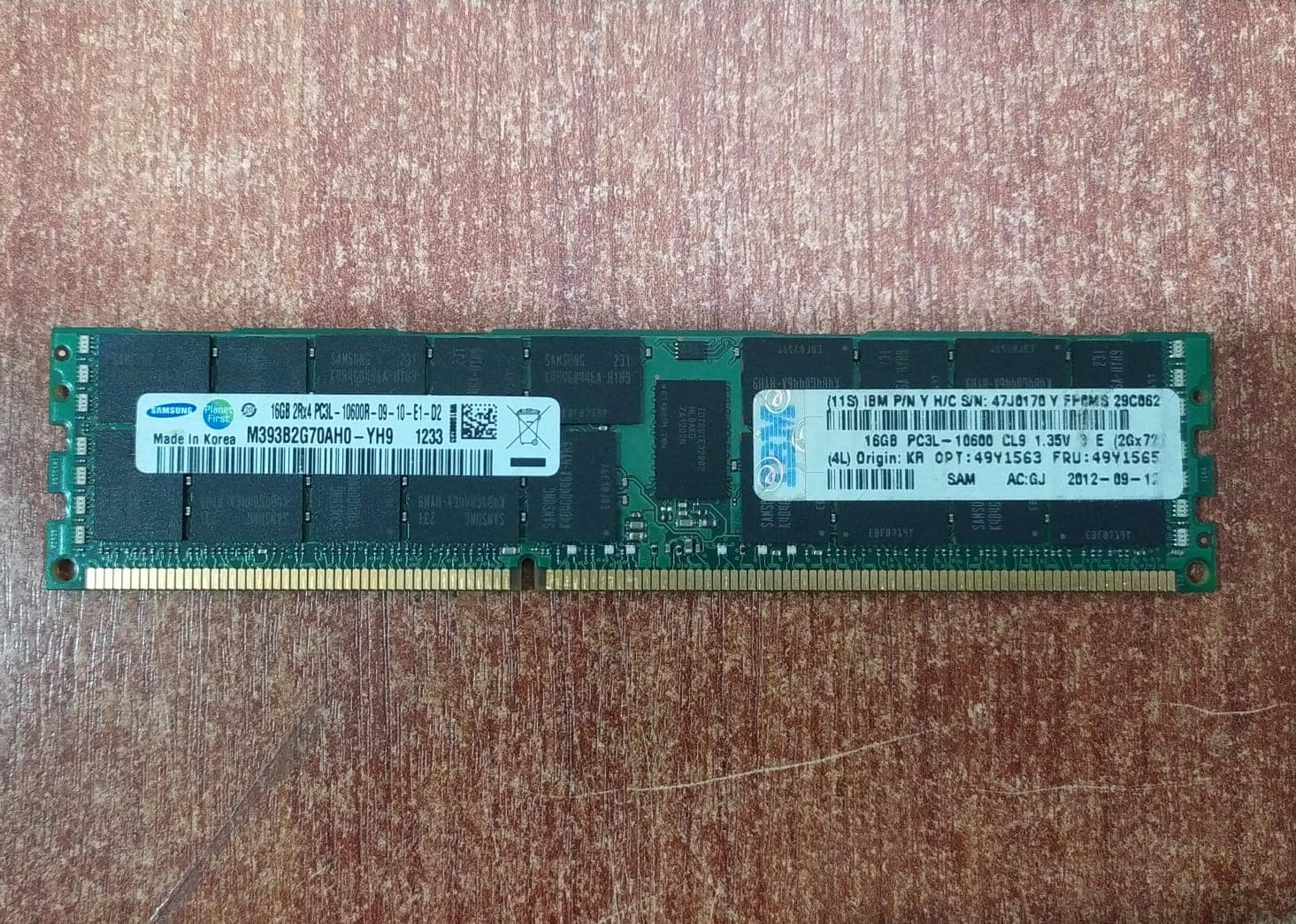 Memoria RAM Samsung M393B2G70AH0‑YH9 16 GB DDR3‑1333 2Rx4 ECC RDIMM PC3L‑10600R — seminueva — imagen 1