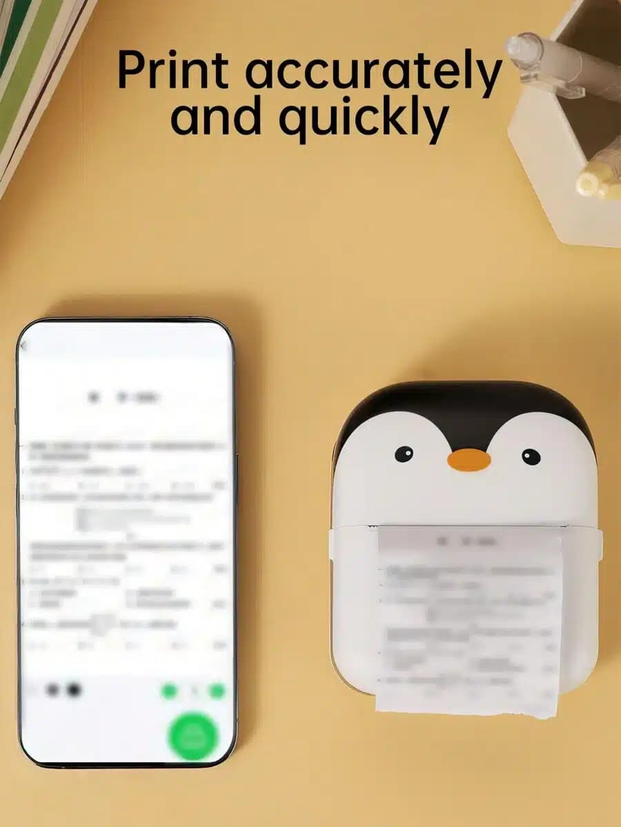 Mini impresora portátil C9 recargable con lindo diseño de pingüino+ rollo de papel térmico — imagen 4