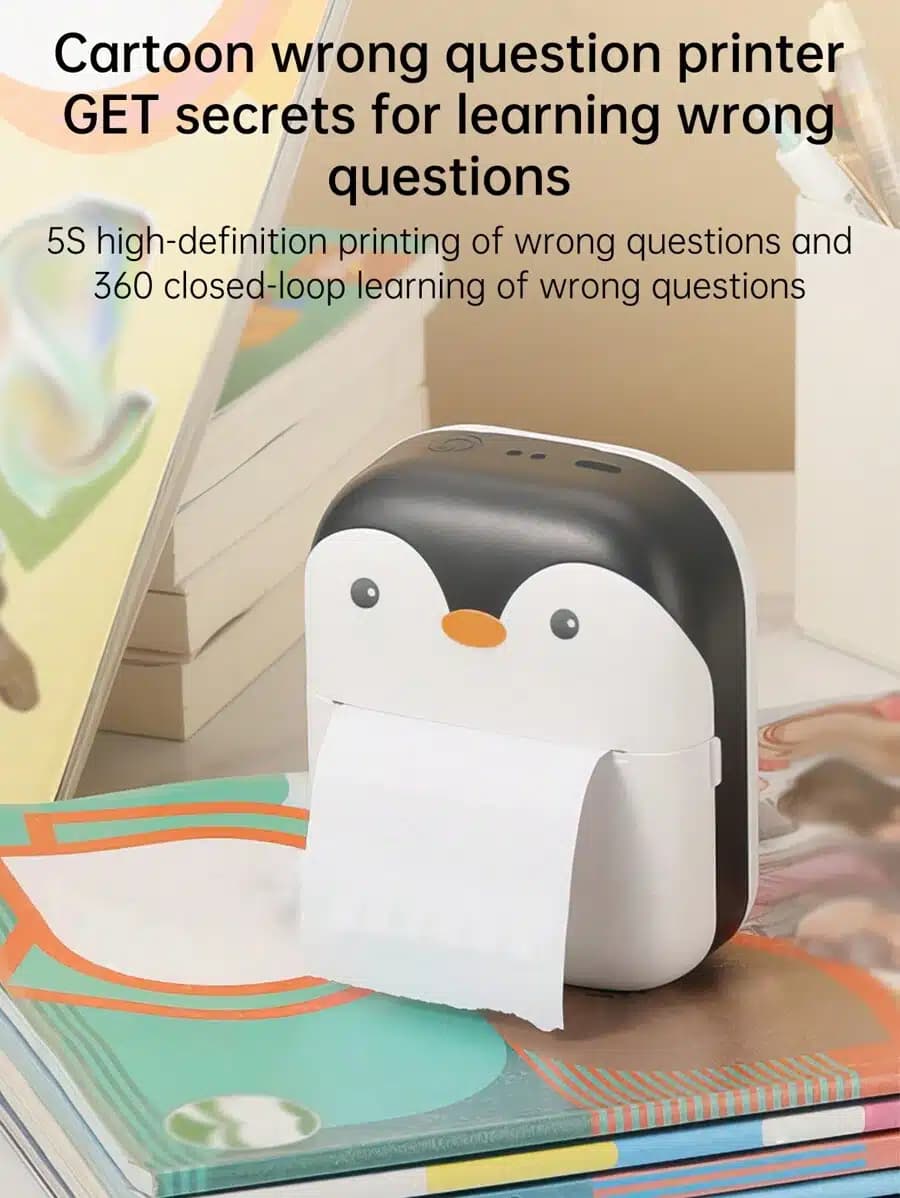 Mini impresora portátil C9 recargable con lindo diseño de pingüino+ rollo de papel térmico — imagen 6