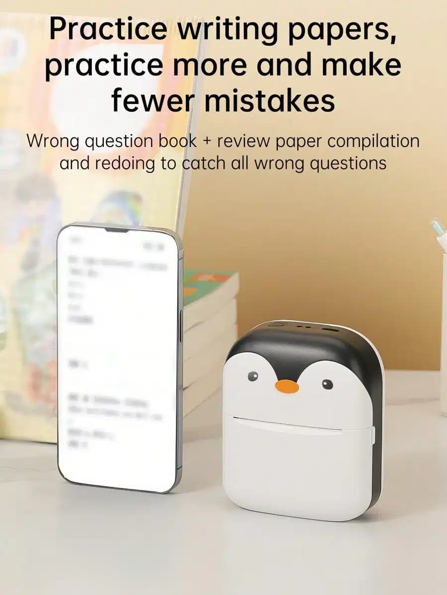 Mini impresora portátil C9 recargable con lindo diseño de pingüino+ rollo de papel térmico — imagen 3