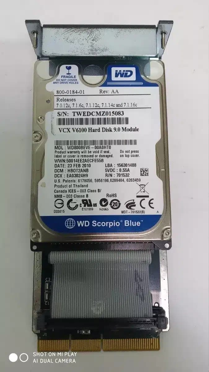 Módulo Disco Rígido (IDE) | VCX6100 | GTPM00381 | Audio Codes | DISCO DURO IDE (HARD DISK DRIVE) | WD800BEVE-00A0HT0 | WESTERN DIGITAL (WD Scorpion Blue) | — imagen 1