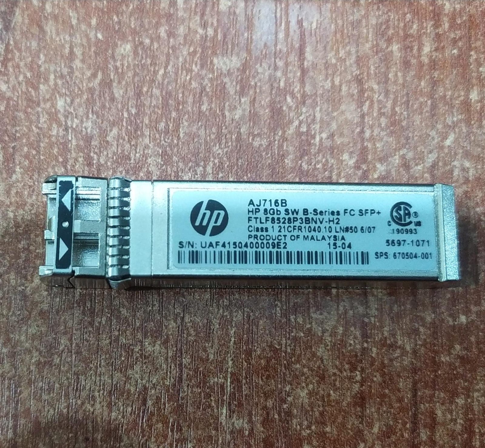 Módulo SFP+ HP AJ716B 8G SW B‑Series FC — 670504‑001 — Seminuevo — imagen 2