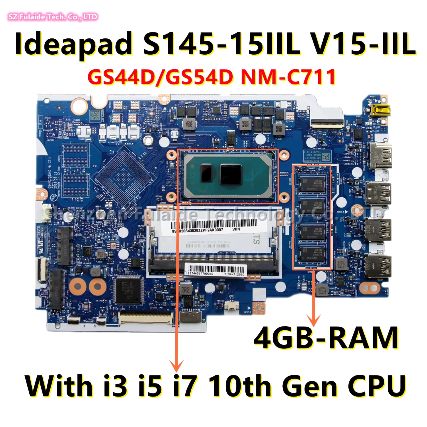 Placa Madre | GS44D/GS54D NM-C711 | Lenovo Ideapad S145-15IIL, V15-IIL | i3 10th | SRGKF | Motherboard — imagen 1