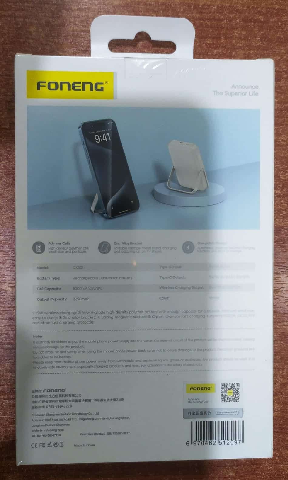 Power Bank FONENG CX102 5000 mAh – Magnético + Carga inalámbrica 15 W — imagen 4