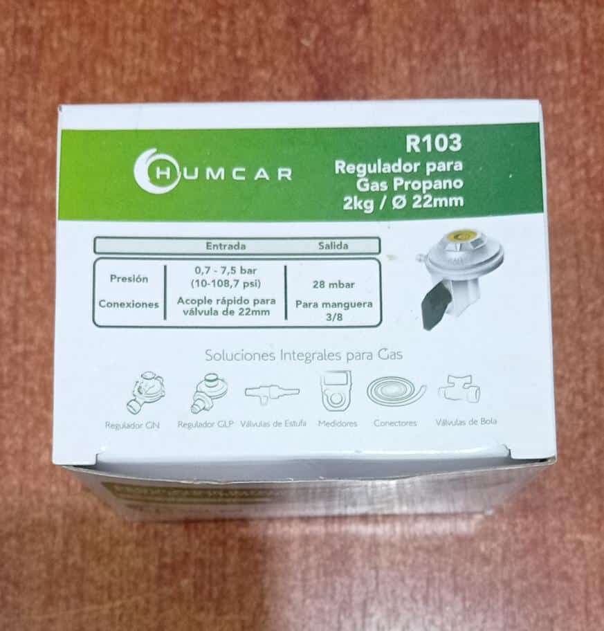 Regulador de Gas Propano HUMCAR R103 2kg 22mm Salida 28mbar Sin Manómetro / Nuevo — imagen 3