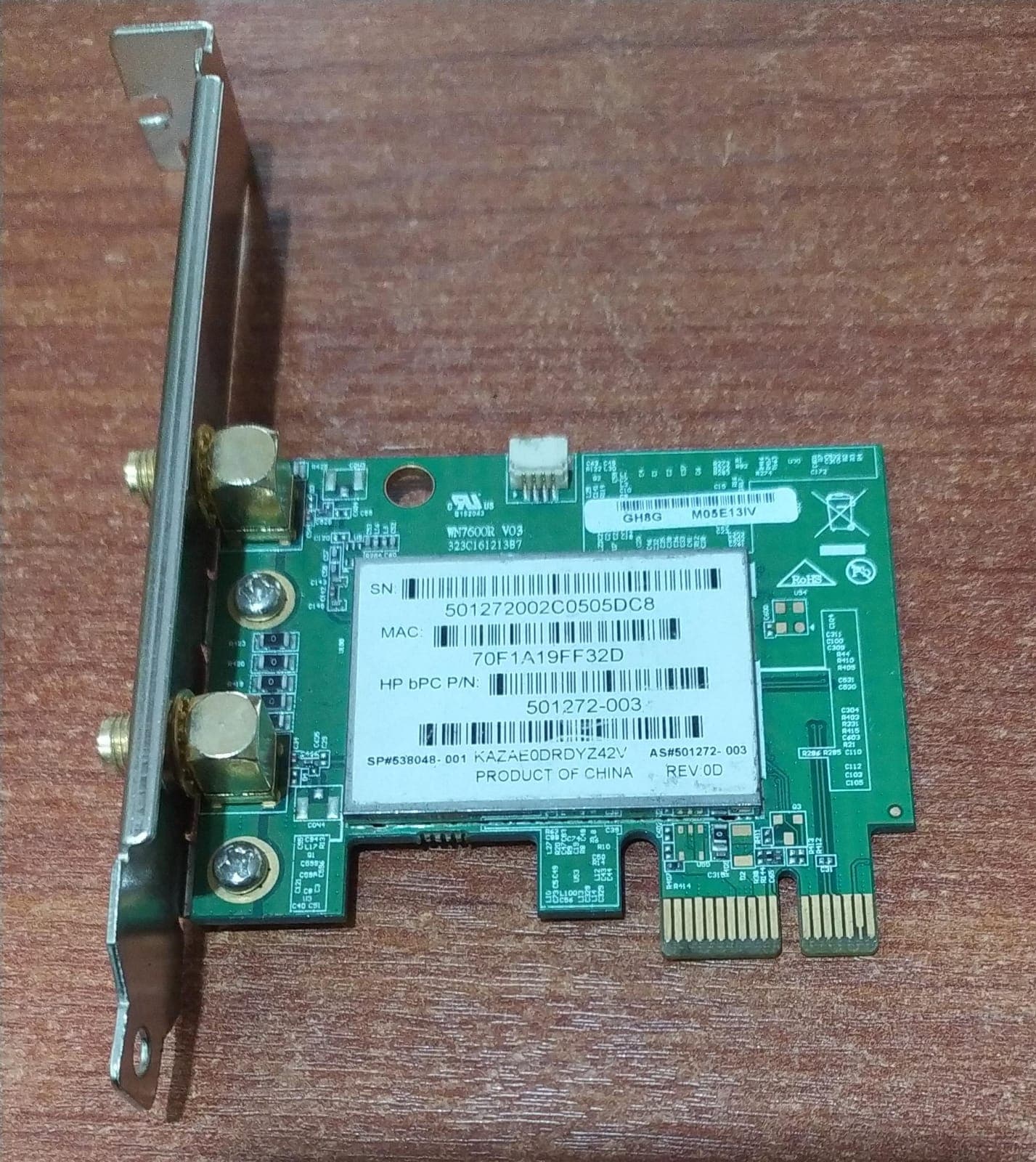 Tarjeta Wi-Fi PCIe HP/Lite-On WN7600R-MV (Dual-Band, perfil bajo) — imagen 1