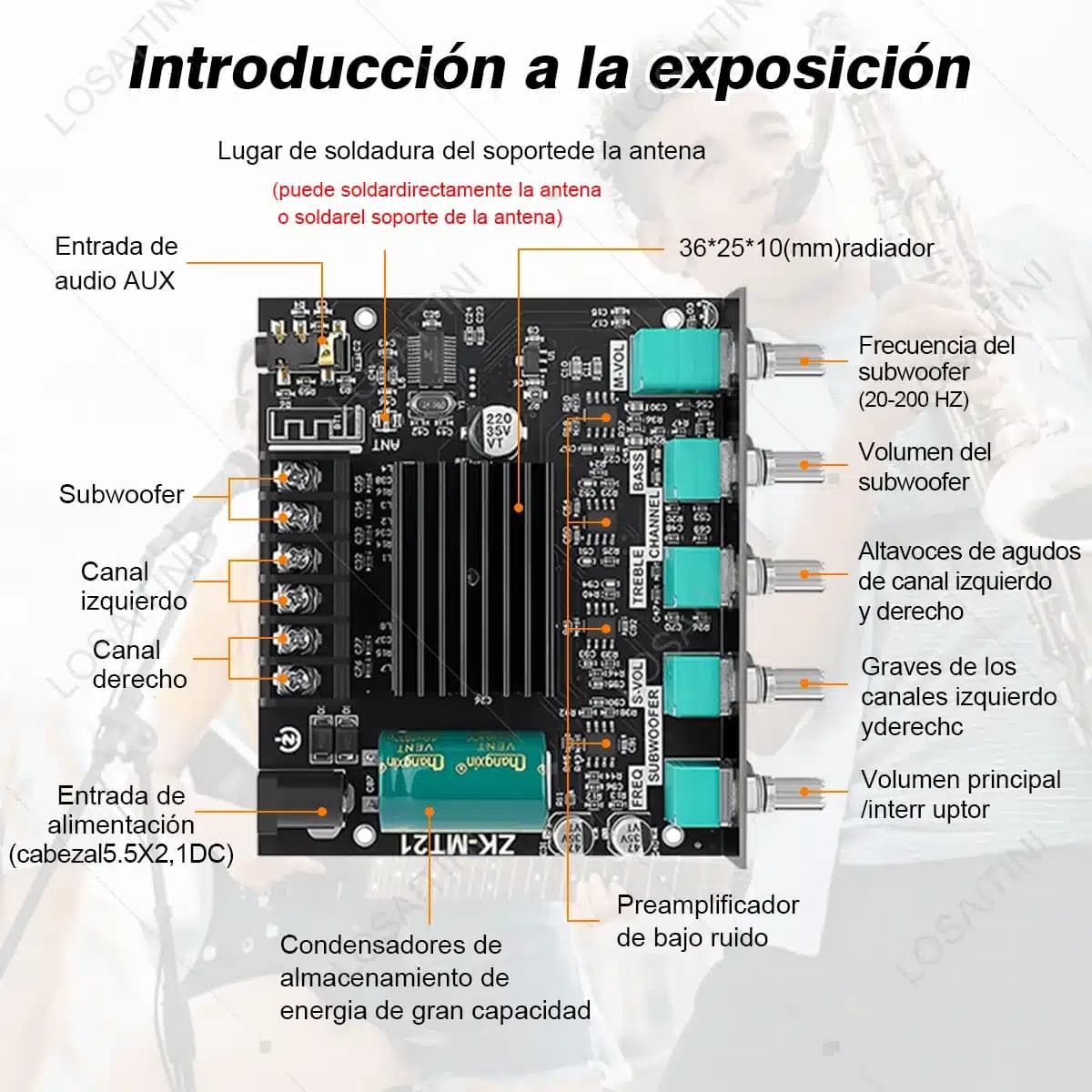 ZK-MT21 | Placa Amplificadora Bluetooth 2.1 50W+50W+100W | Nuevo — imagen 5
