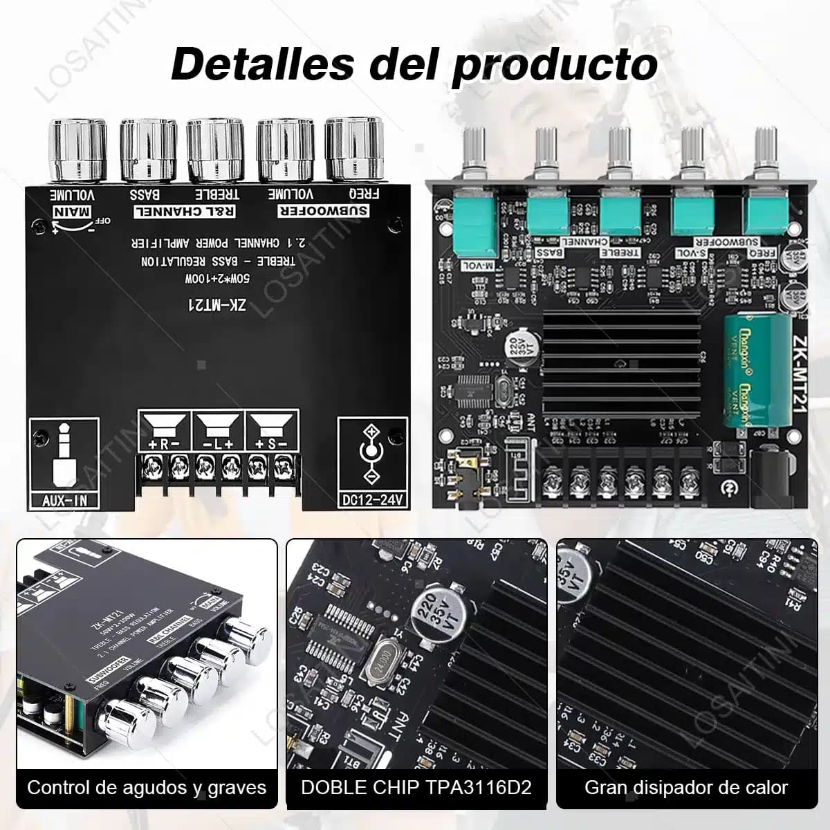 ZK-MT21 | Placa Amplificadora Bluetooth 2.1 50W+50W+100W | Nuevo — imagen 6